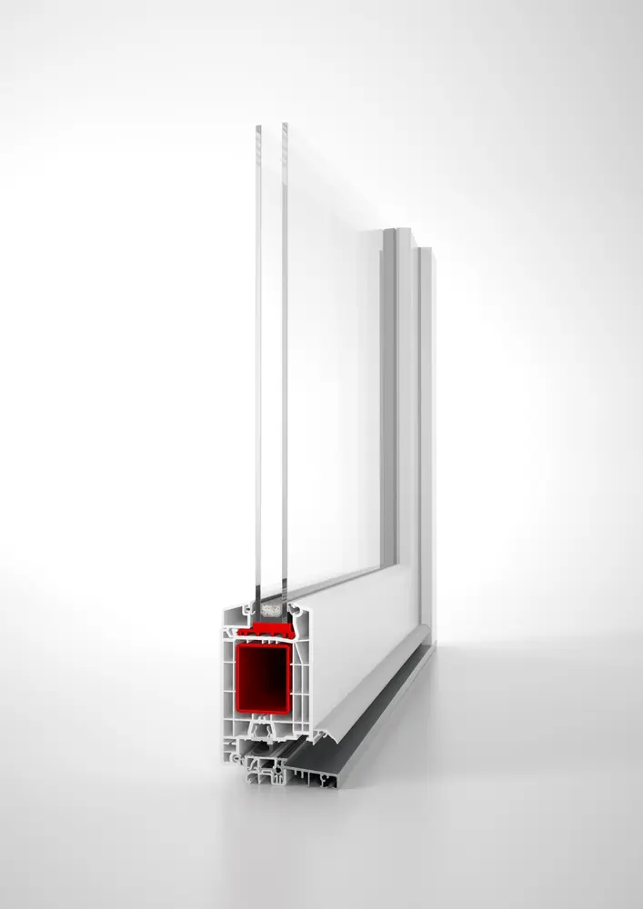 Cutaway view of a reinforced glazed uPVC profile